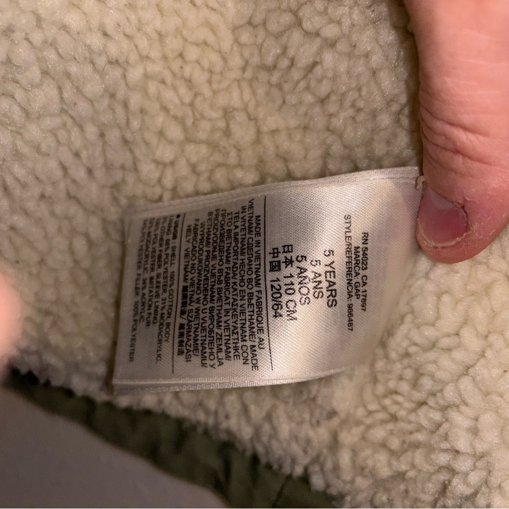 GAP Kids Olive Green Hooded Jacket Size 5 - Picture 4 of 6